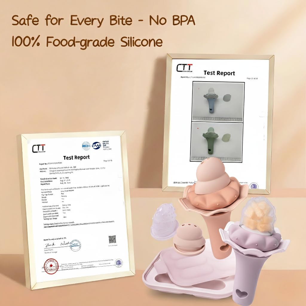 Moonkie Baby Fruit Feeder with Freezer Tray, BPA Free Silicone Food Feeder for Infant Self Feeding, Breastmilk Popsicle Molds, Mesh Feeder with Two Pouches, Baby Shower Gifts 4 Months+, 2 Pack