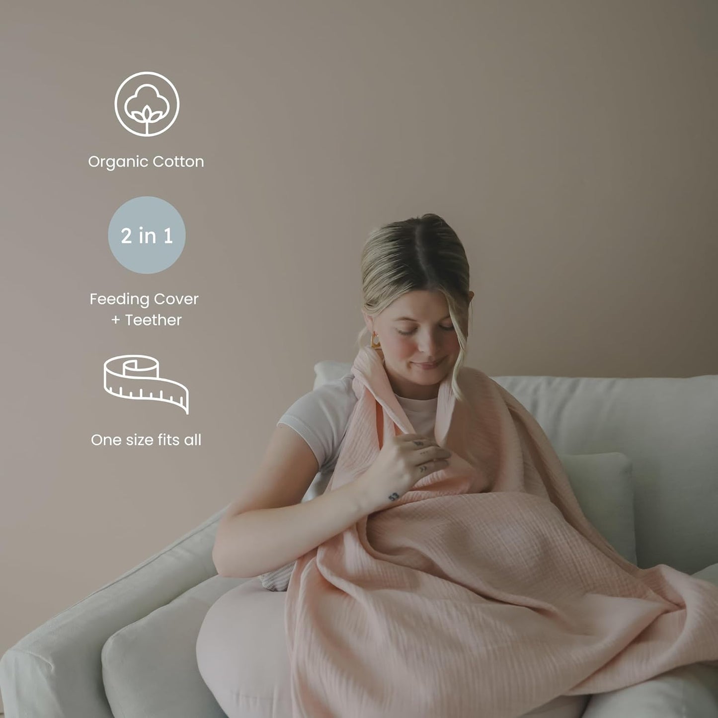 snuggle me® Nursing Cover - 100% Organic Cotton Muslin Nursing Cover Up for Breastfeeding with a BPA-Free Silicone Teether Ring, Ultra-Soft & Lightweight (33.5″ × 39.4″)