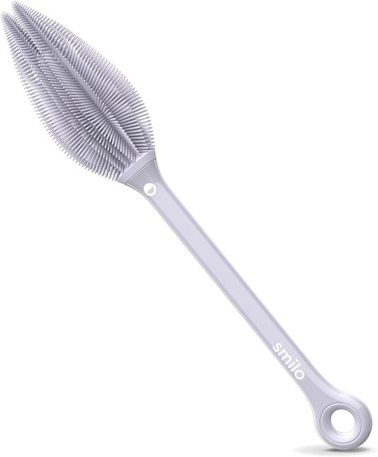 Smilo Silicone Baby Bottle Brush - Soft Touch Baby Bottle Cleaner with Flexible Twin Tip to get Cups, Glasses and Baby Bottles Extra Clean - Food-Grade Silicone, Dishwasher Safe & BPA-Free - Gray