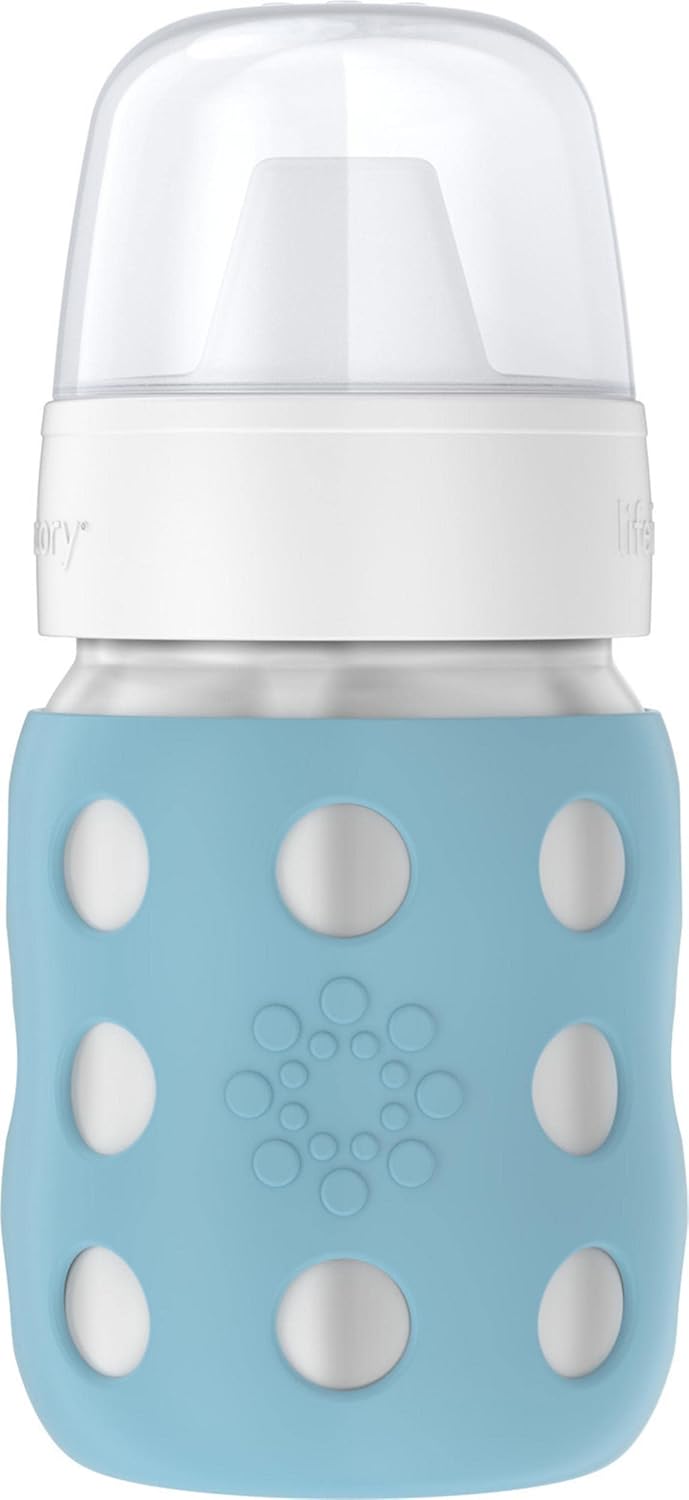 Lifefactory 8-Ounce Stainless-Steel Vacuum-Insulated Wide-Neck Baby Bottle with Hard Sippy, Denim, LS2221WDE4