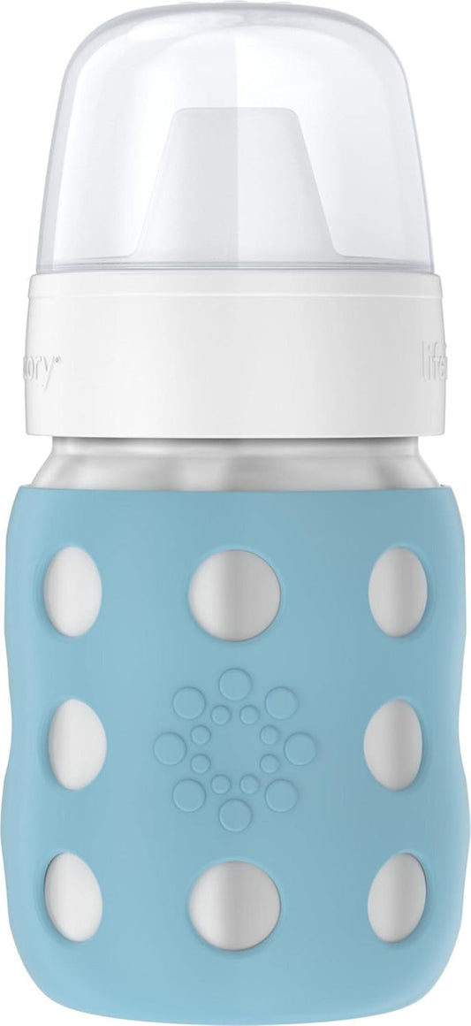 Lifefactory 8-Ounce Stainless-Steel Vacuum-Insulated Wide-Neck Baby Bottle with Hard Sippy, Denim, LS2221WDE4