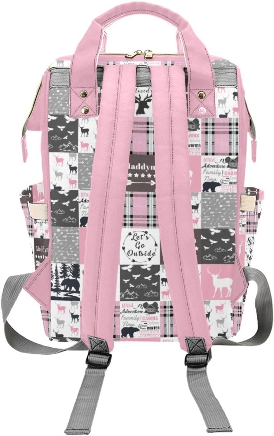 Woodland Pink Personalized Diaper Bag with Custom Name – Custom Baby Tote Backpack for Mom, Unique Gift for New Parents, Baby Shower Essentials