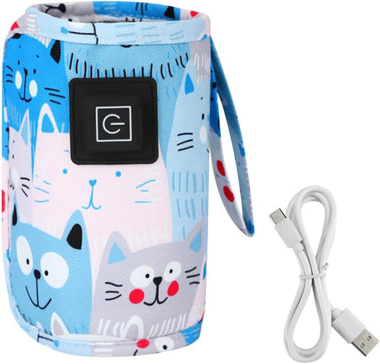 Portable Bottle Warmer,Adjustable 3 Temperature USB Travel Milk Heat Keeper Baby Bottle Heater Warming Bag Milk Heater Cover Bottle Warmer Insulation Bag,Blue