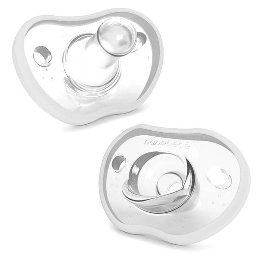 Nanobebe Baby Pacifiers 0-3 Month - Orthodontic, Curves Comfortably with Face Contour, Award Winning for Breastfeeding Babies, 100% Silicone - BPA Free. Perfect Baby Registry Gift 2pk,White