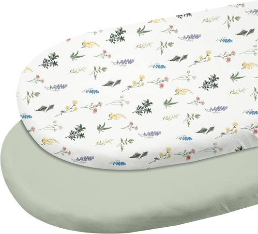 Gllquen Baby Bassinet Sheets 2 Pack, 100% Organic Cotton Bassinet Fitted Sheets for Girls Boys, Soft & Breathable Unisex Baby Mattress Sheet for Standard Bassinets 33"x17"(Green)