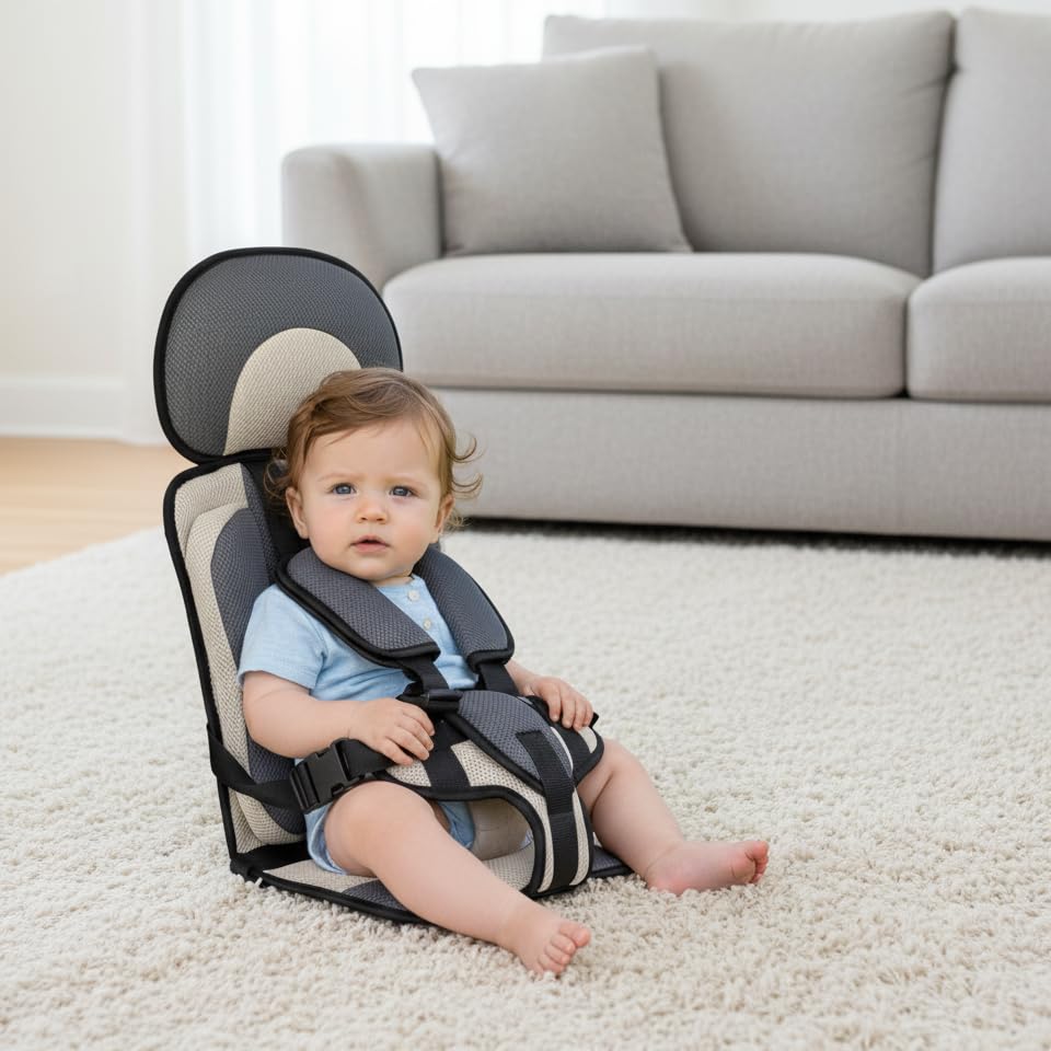 Portable Seat Booster for Kids, Foldable Travel Cushion with Non-Slip Design, Lightweight Baby Support Pad for Golf Cart, Airplane, and Home Chairs (Gray C)