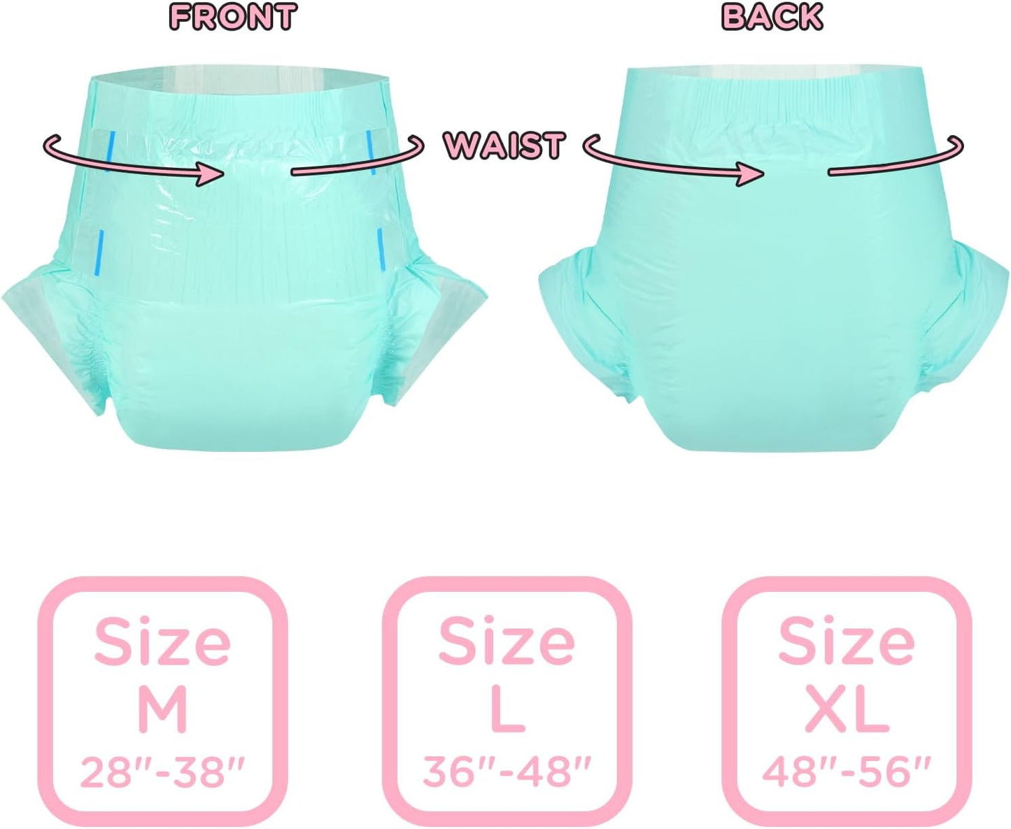 Littleforbig Adjustable Tapes Adult Diaper 2 Pieces - ABDry Ultra Absorbent Diapers Green (Large 36"-48")