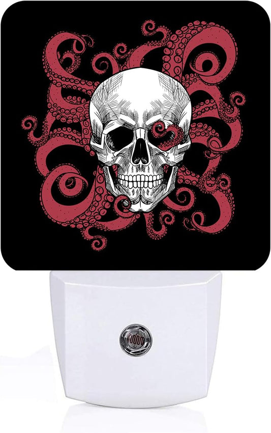 Human Skull and Octopus Tentacles Night Light,Plug Into Wall for Boys Girls Bedroom Decorative Square Night Light Lamp 0.5w Sleep Friendly
