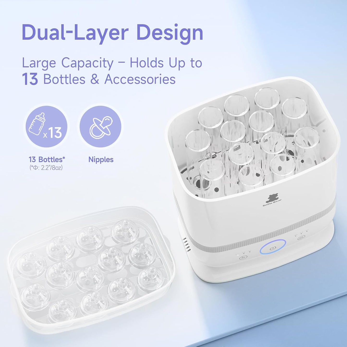 Snow Bear Baby Bottle Sterilizer and Dryer with Touchscreen, 6-in-1 Steam Bottle Sterilizer for Baby Bottles Pacifier, Breast Pump Part, 13 Bottles Extra-Large Capacity for Fast Drying Baby Essential
