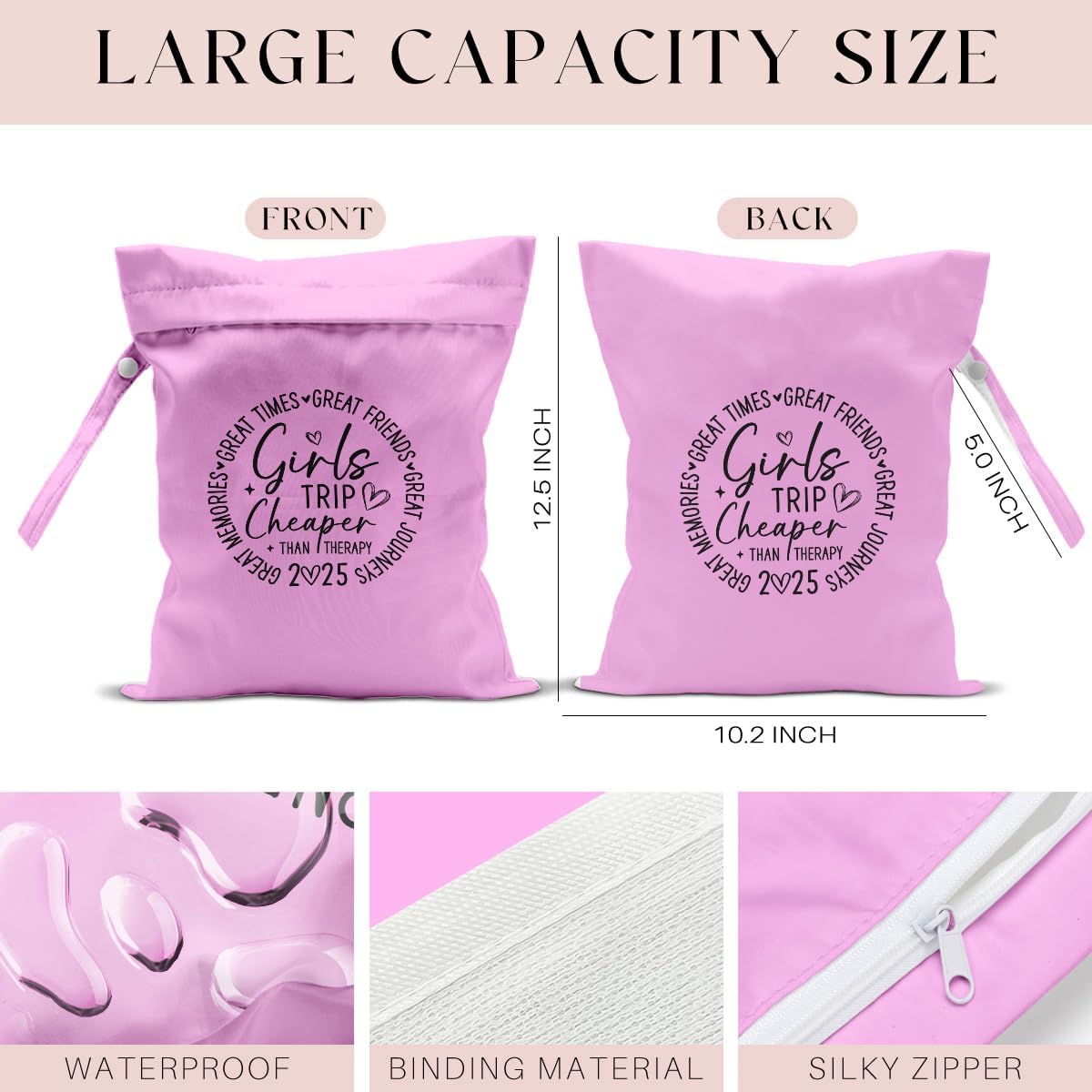 Girls Trip Gifts Wet Dry Bag, Beach Bag Wet Bag Favors, for Swimsuit Toiletry Travel Essentials For Women Aloha Bags, Beach Travel Gym Laundry bags for Dirty Diaper Swimsuit Gifts (Pink)