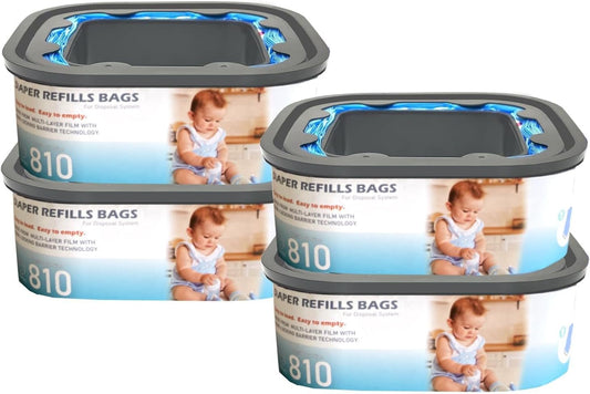 Jumbo Square Refills Disposal Bags Refill Compatible with Diaper Genie Compact and Select Pails(Not Fit Classic Version Pails),with Continuous Film,HoldUp to 810 Newborn-Sized Diapers Per Refill,4Pack