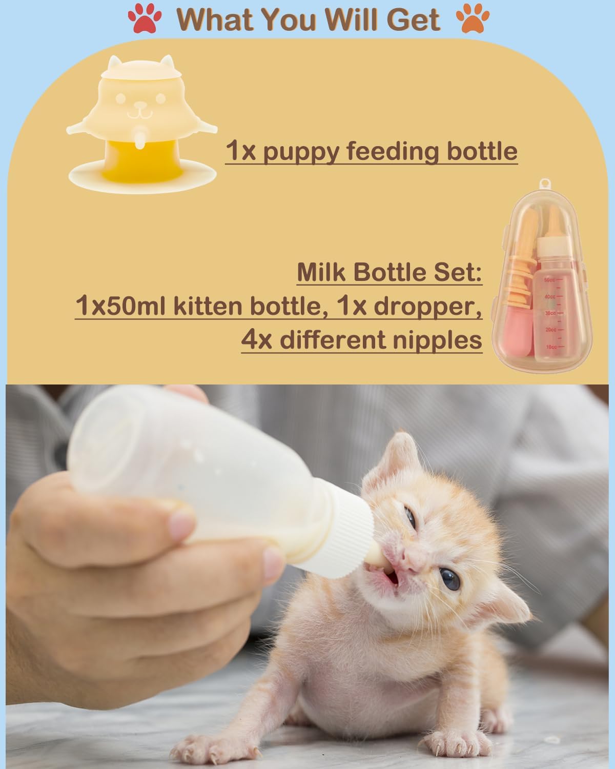 230ML Puppy Bottles for Nursing Puppy Milk - Premium Silicone Nursing Station with 4 Nipples - Puppy Feeder for Multiple Newborn Puppies, Rabbits, Kittens Bottle Feeding Kit