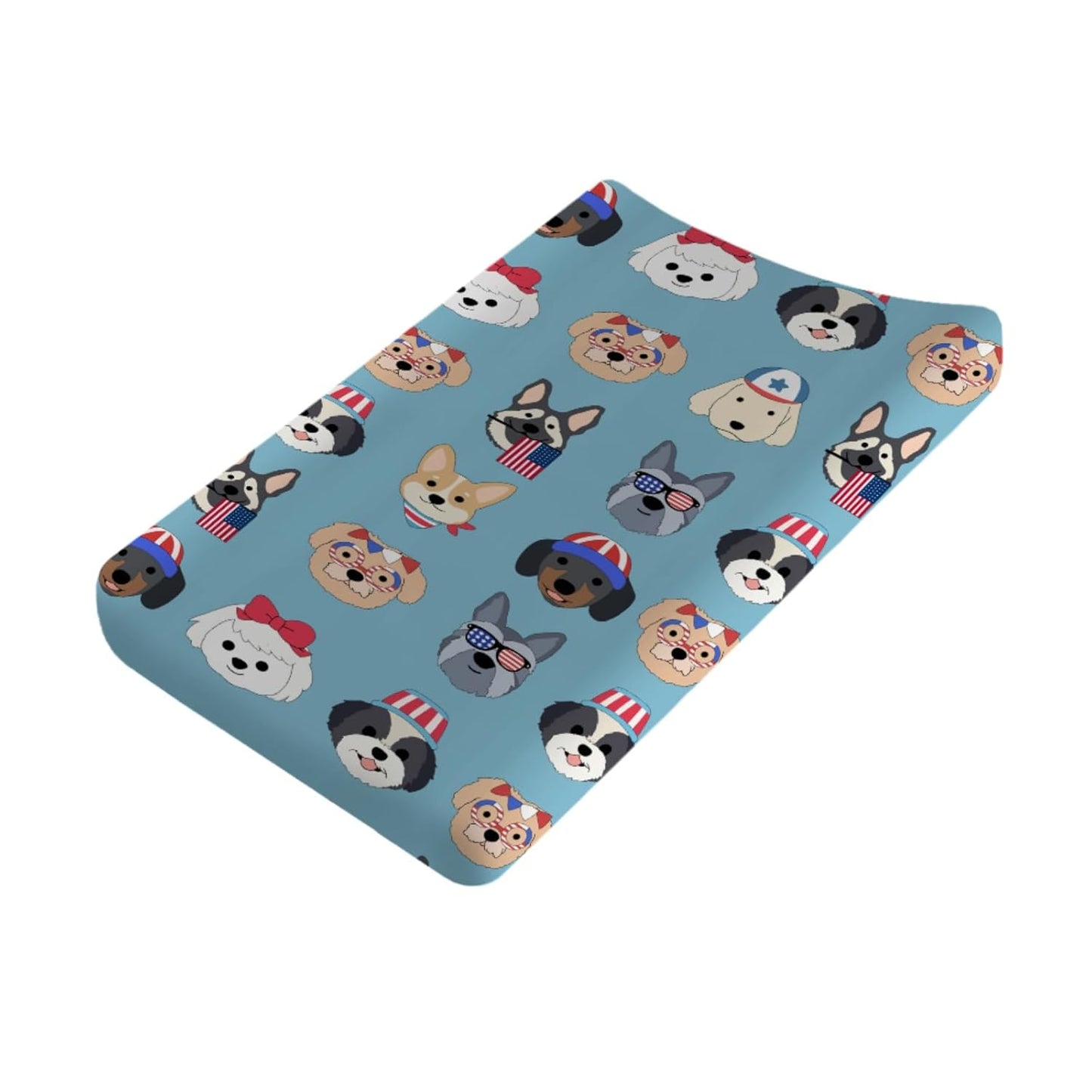 Cute Patriotic Dogs Baby Changing Pad Covers for Boy Girl 32''x16'' 4th of July Puppies Flags Fitted Diaper Change Table Pad Sheets Dogs Lovers Gift Soft Breathable Nursery Baby Changing Table Mats