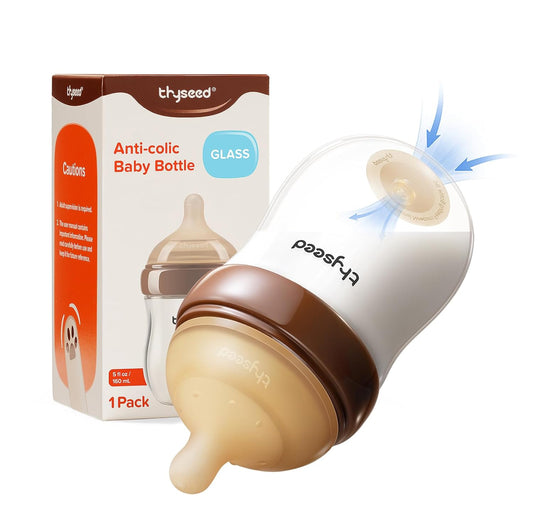 Thyseed Glass Natural Anti-Colic Baby Bottles | Newborn Breast Like Nursing Bottle for Breastfed Babies with Nipple(2-3 Months),5oz,1pack