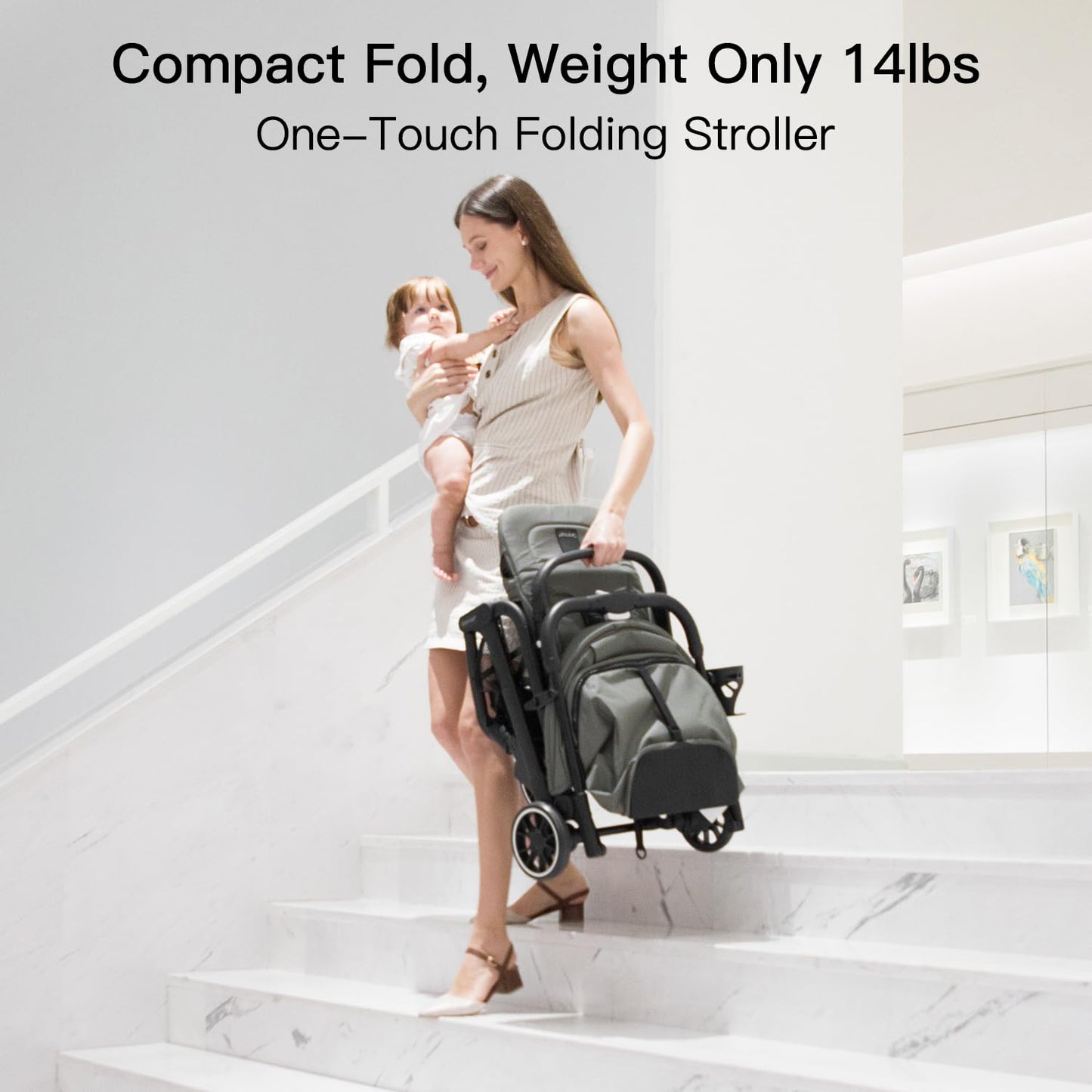 Compact Fold Baby Stroller, Lightweight Travel Toddler Stroller with One-Click Fold, Extendable UPF50+ Canopy, Cup Holder, UV Protected and Waterproof, One-Hand Folding - Green