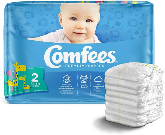 Comfees Premium Baby Diapers with Total Fit System for Boys & Girls, Size 2, 168Count, White (CMF-2)