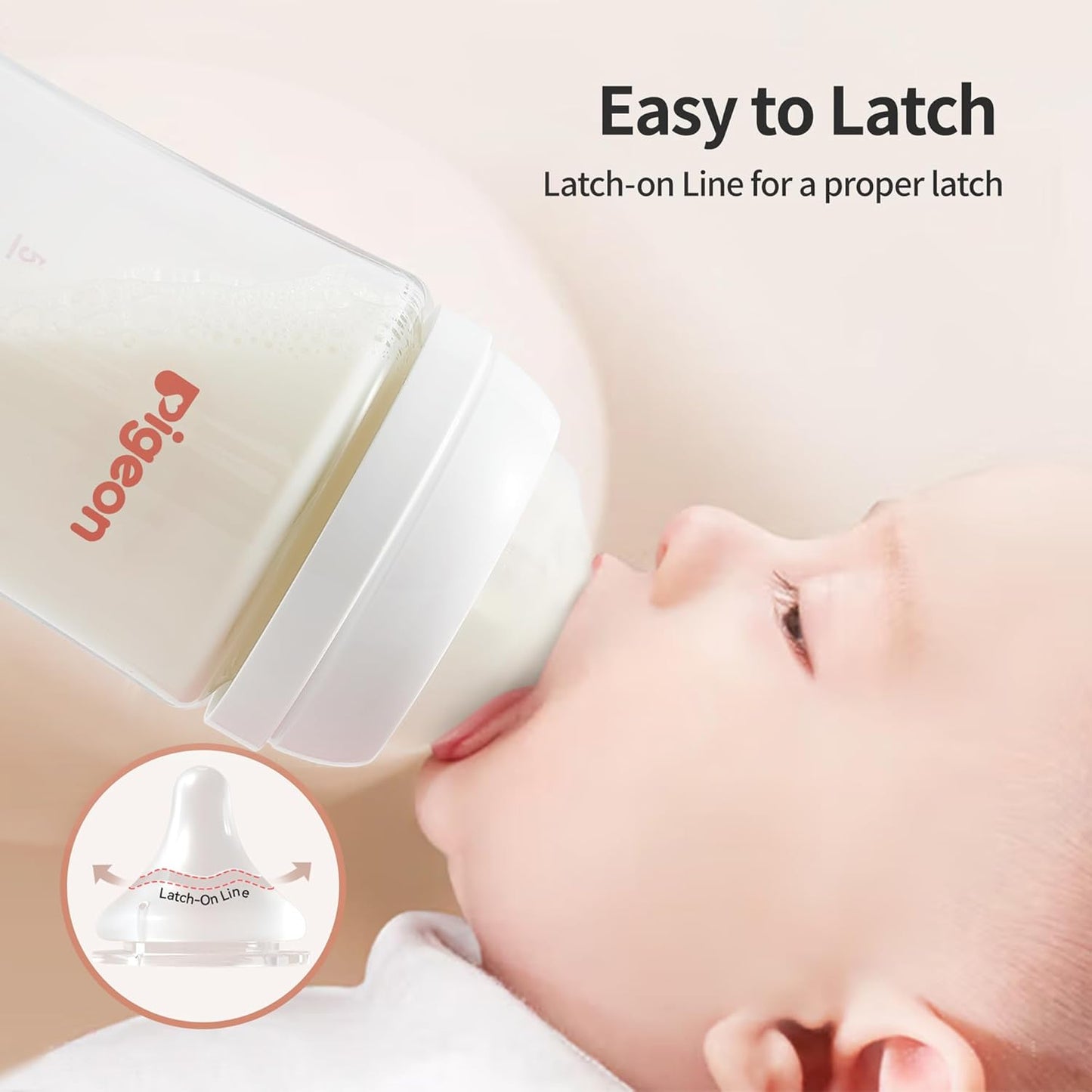 Pigeon Silicone Nipple (Stage 2) with Latch-On Line, Nurture & Nest, Natural Feel, 1+ Months, 3 Counts