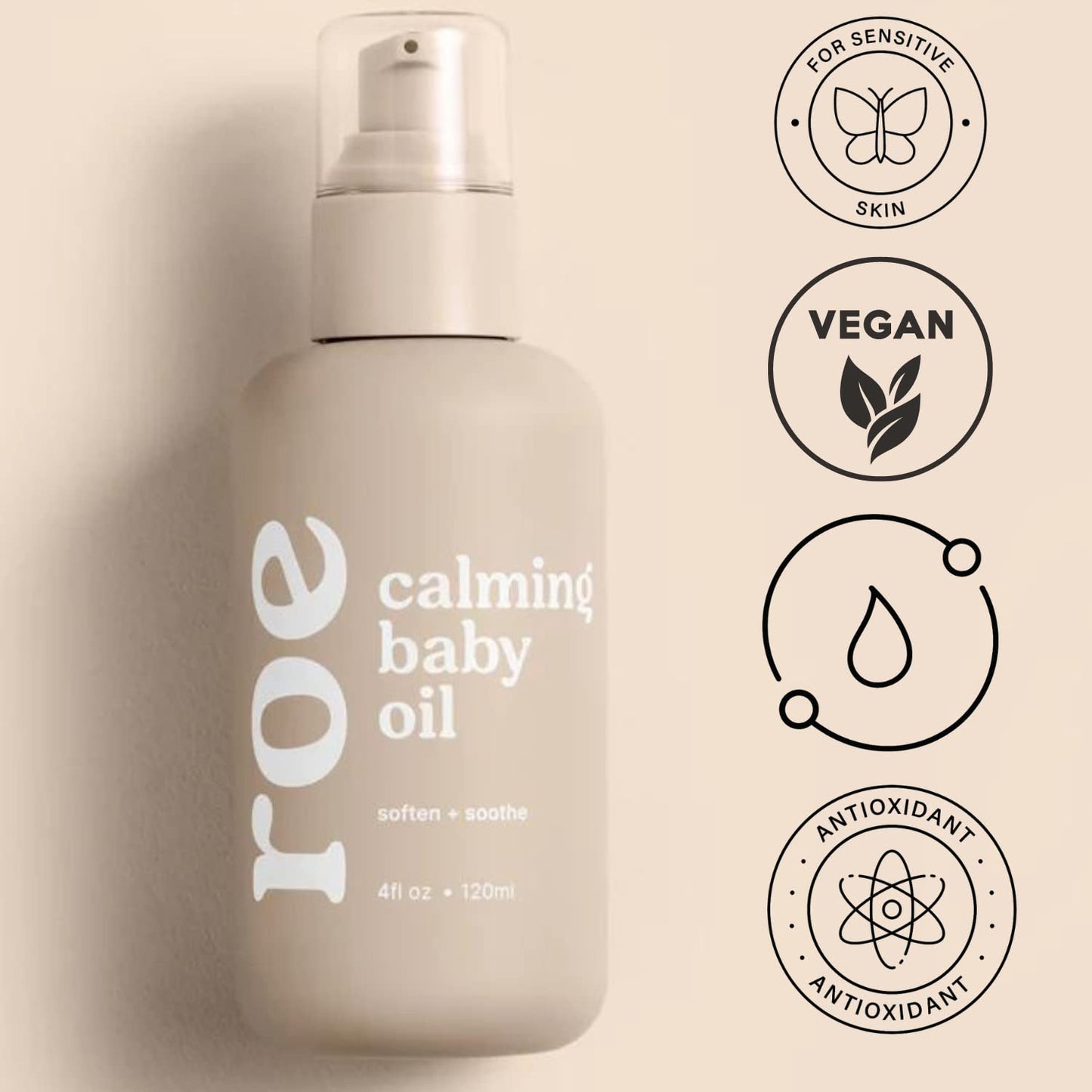 Roe Wellness Baby Oil Calming & Soothes, Hydrates Rough and Irritated Skin | All Natural Non-Greasy Hydrating Baby Oil | Moisturize Full Body (Calming Baby Oil)