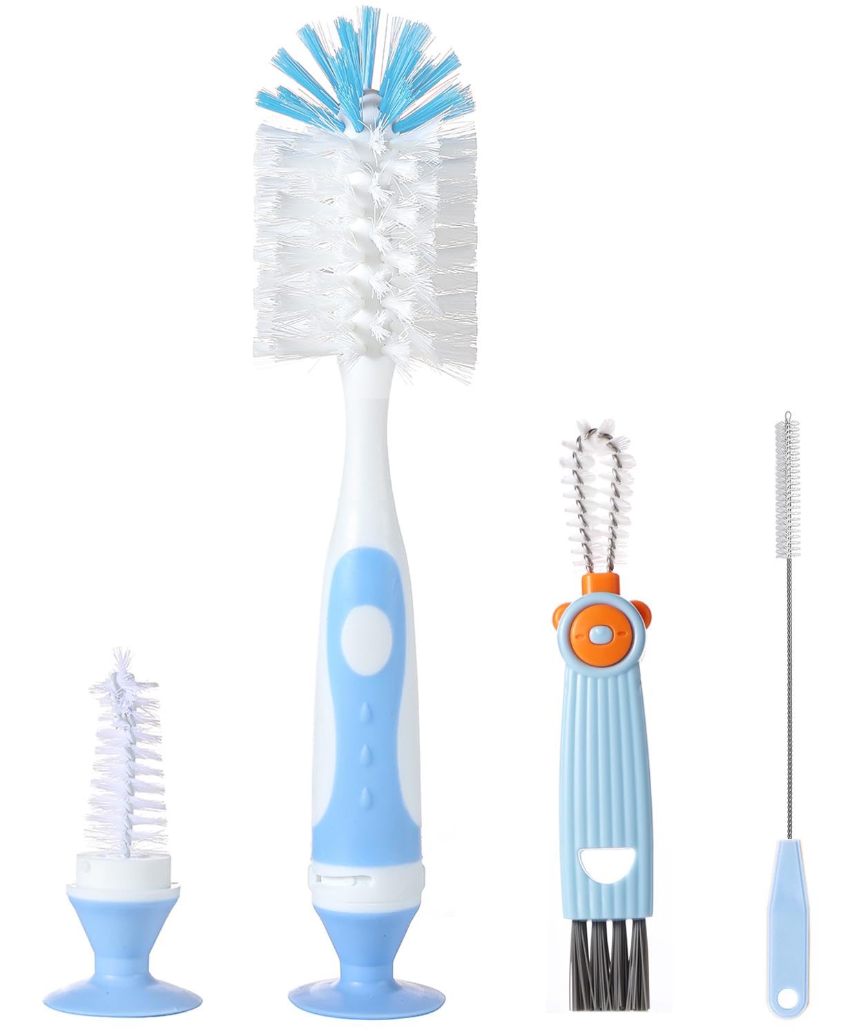 4-in-1 Baby Bottle Brush Set, Bottle Brush for Baby, Bottle Cleaner Brush Set, Including Nylon Bottle Brush, Bottle Cap Brush, Straw Brush, Nipple Brush, BPA-Free (Blue)