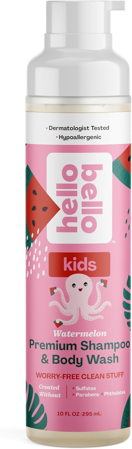 Hello Bello Watermelon Shampoo and Body Wash, Hypoallergenic, Dermatologist and Pediatrician Tested Formula for Babies and Kids, 10 FL Oz (Packaging may vary)