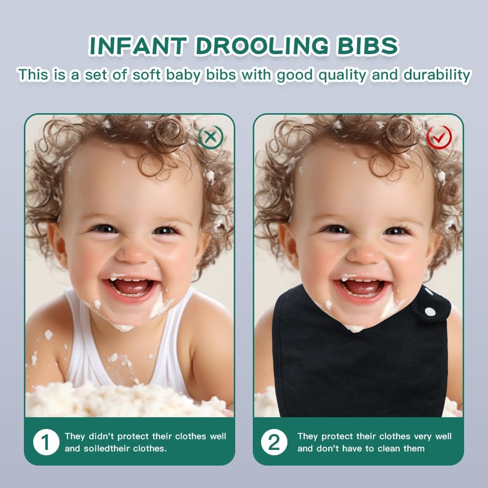 8 Pack Baby Bibs Unisex Adjustable with Snaps Ultra Soft Absorbent Drooling Teething for Boys and Girls