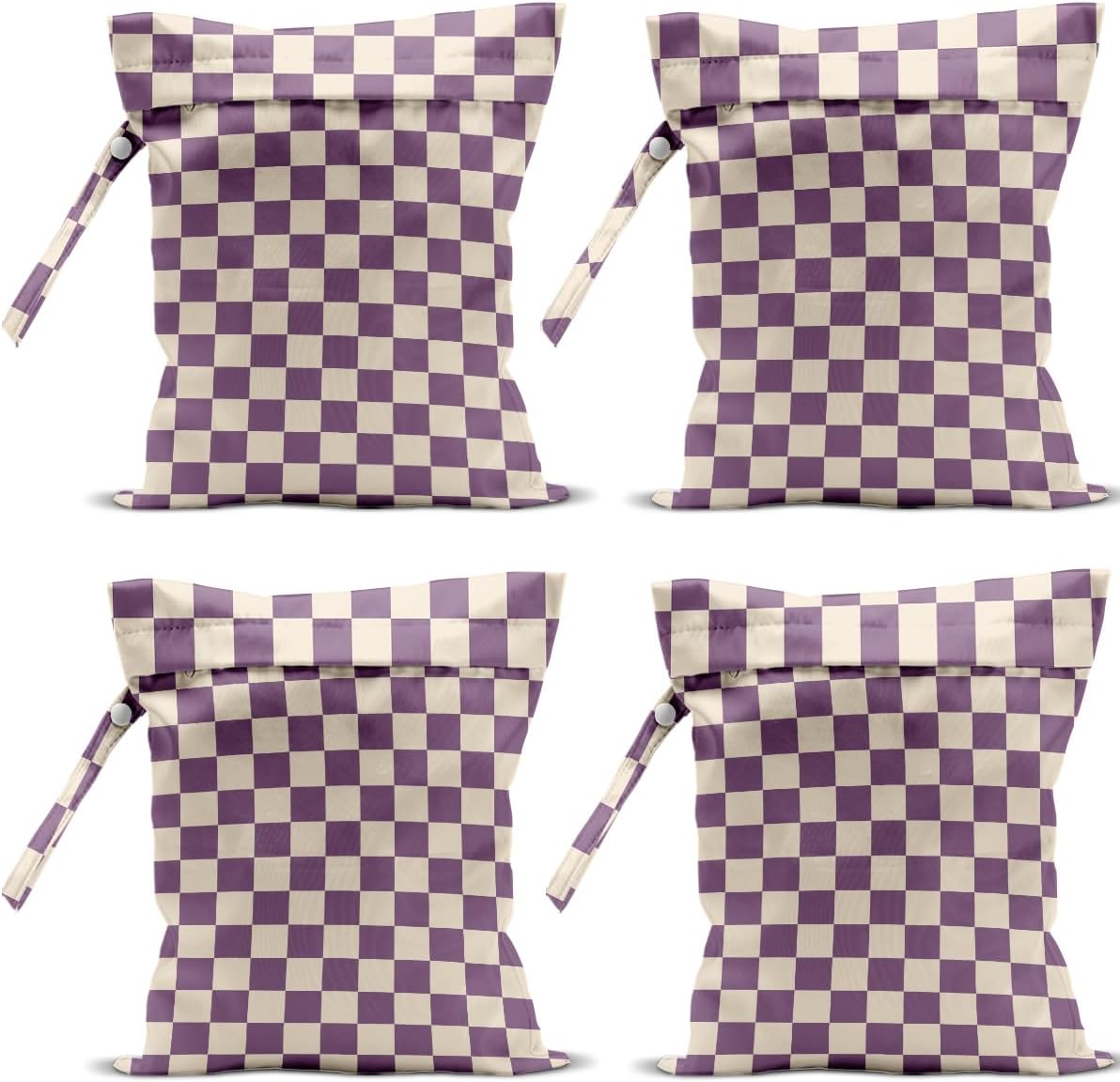 4 Pack Cute Wet Bag Waterproof Washable Reusable Wet Dry Bag for Swimsuit Clothes Cloth Diaper Travel Beach Pool Yoga Gym Birthday Party Camping Toiletries Travel Beach Essentials, Purple Checkered