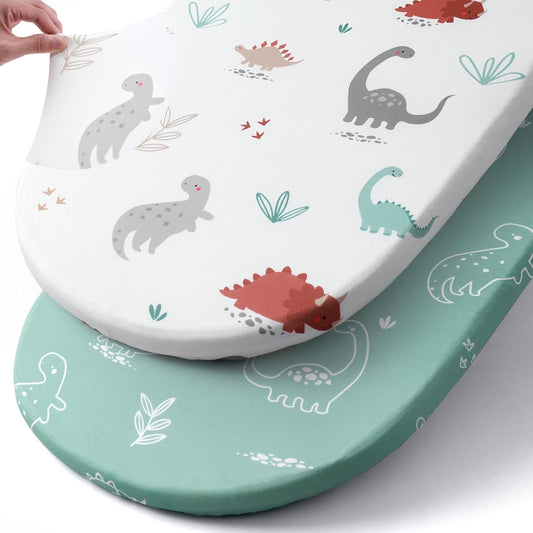 Stretch Fitted Bassinet Sheet Set BROLEX 2 Pack Cradle Sheets for Bassinet Pad/Mattress,Unisex Boys Girls,Ultra Soft,Cute Dinosaurs