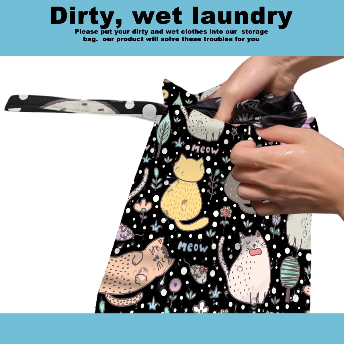 2Pcs Cat Wet Bag 12x10 Inch, Flowers Waterproof Reusable Wet Dry Bags, Floral Washable Travel Laundry Bags for Swimsuit Beach Diapers Dirty Yoga Gym Clothes, Cat Gifts for Women Friend Travelers