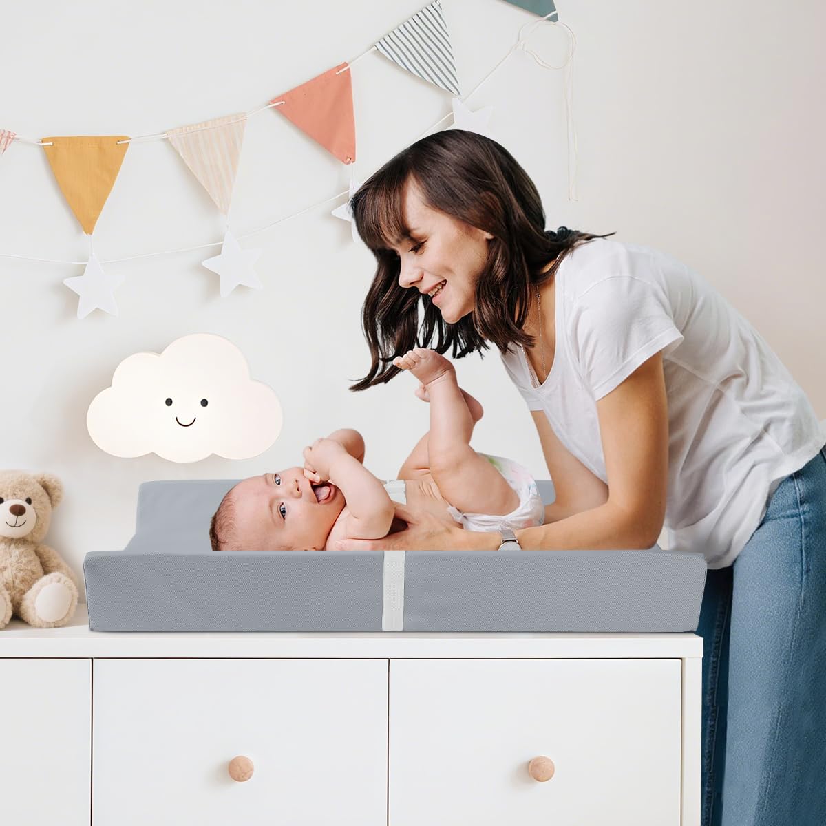 Baby Diaper Changing Pad, PU Compressed Waterproof Portable Wipeable Diaper Mat for Travel, Fits Dressers & Tables (Blue)