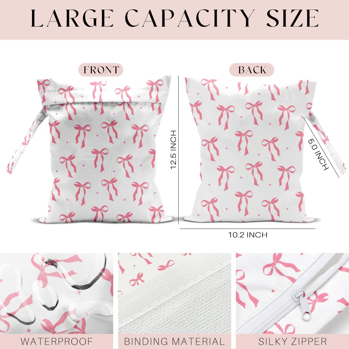 Wet Bag for Swimsuit, Beach Travel Essentials Wet Dry Bag, for Sunscreen Toiletry Dirty Clothes Yoga Gym Diaper, Friends Summer Beach Vacation Gifts. Pink Bow Plaid