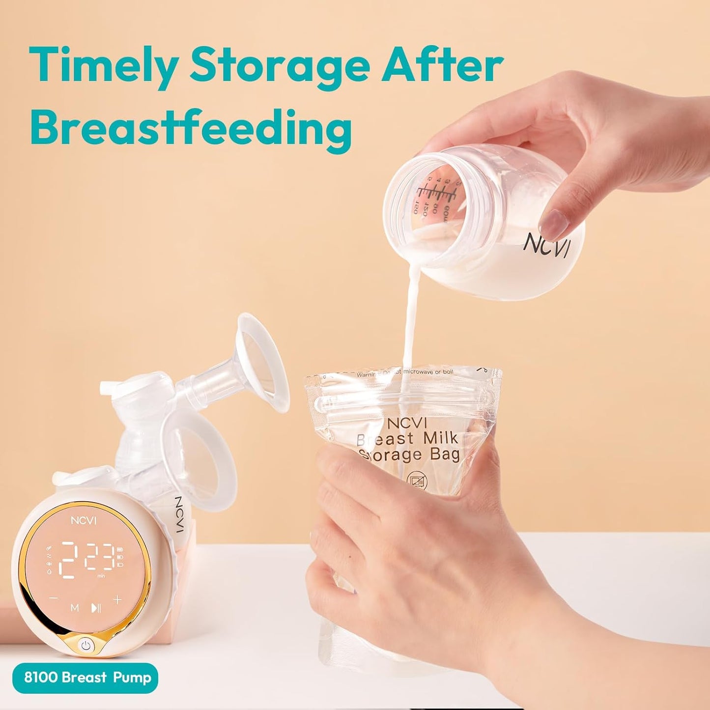 NCVI Breastmilk Storage Bags, 120 Count Milk Storage Bags for Breastfeeding, 7oz Breast Milk Storage Bags with Temp-Sensing, Doubled-Sealed, Hygienically, Self Standing, Easy Pour Spout, BPA Free
