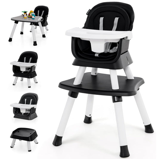 KOTEK Baby High Chair, 8 in 1 Convertible Highchairs for Babies and Toddlers, Building Block Table, Booster Seat, Toddler Chair with Removable Tray, Safety Harness, Dual Cushions (Black)