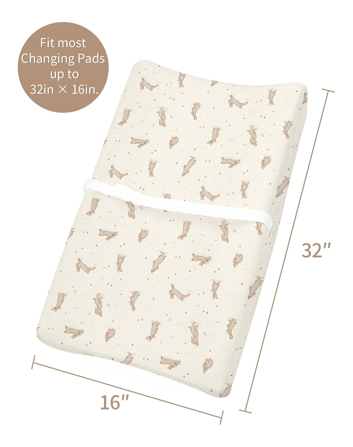 Changing Pad Cover for Baby Boy Girl 2 Pack, Muslin Changing Table Pad Covers with Boho Style, Neutral Nursery Bedding Essentials Soft and Breathable (Hopping Bunnies & Beige)