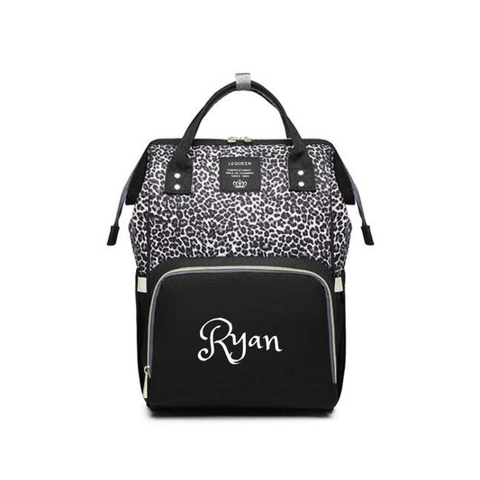 Personalized Large Diaper Bag Knapsack/Tote Bag/Backpack -Custom Monogram Embroidered for Infant/Baby Bag (Leopard 2)