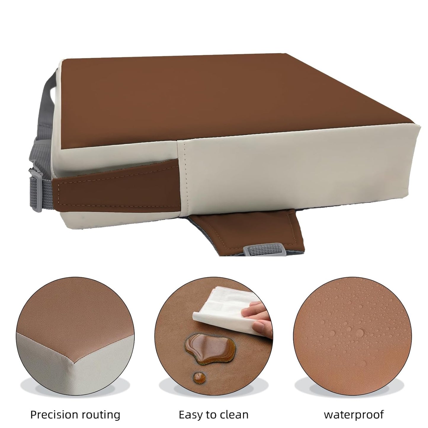 Booster Seat for Dining Table, PU Anti-Scratch Easy Cleaning Kids Toddler Booster Seat for Table, Portable Travel Increasing Cushion for Chair - Brown