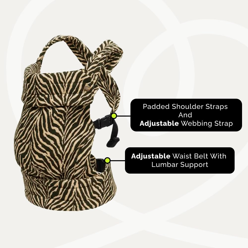 Baby Carrier for Newborns to Toddlers | Cozy Wrap with Lumbar Support | Soft Fabric, 7-35lbs Adjustable Fit | Brown Zebra Pattern
