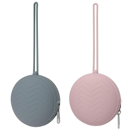 2-Pack Silicone Pacifier Holder Case - BPA-Free Pacifier Holder Pouch for Baby Boys & Girls- Portable & Dishwasher Safe Soother Container for On-The-Go Use (Dusty Lilac/Tradewinds)