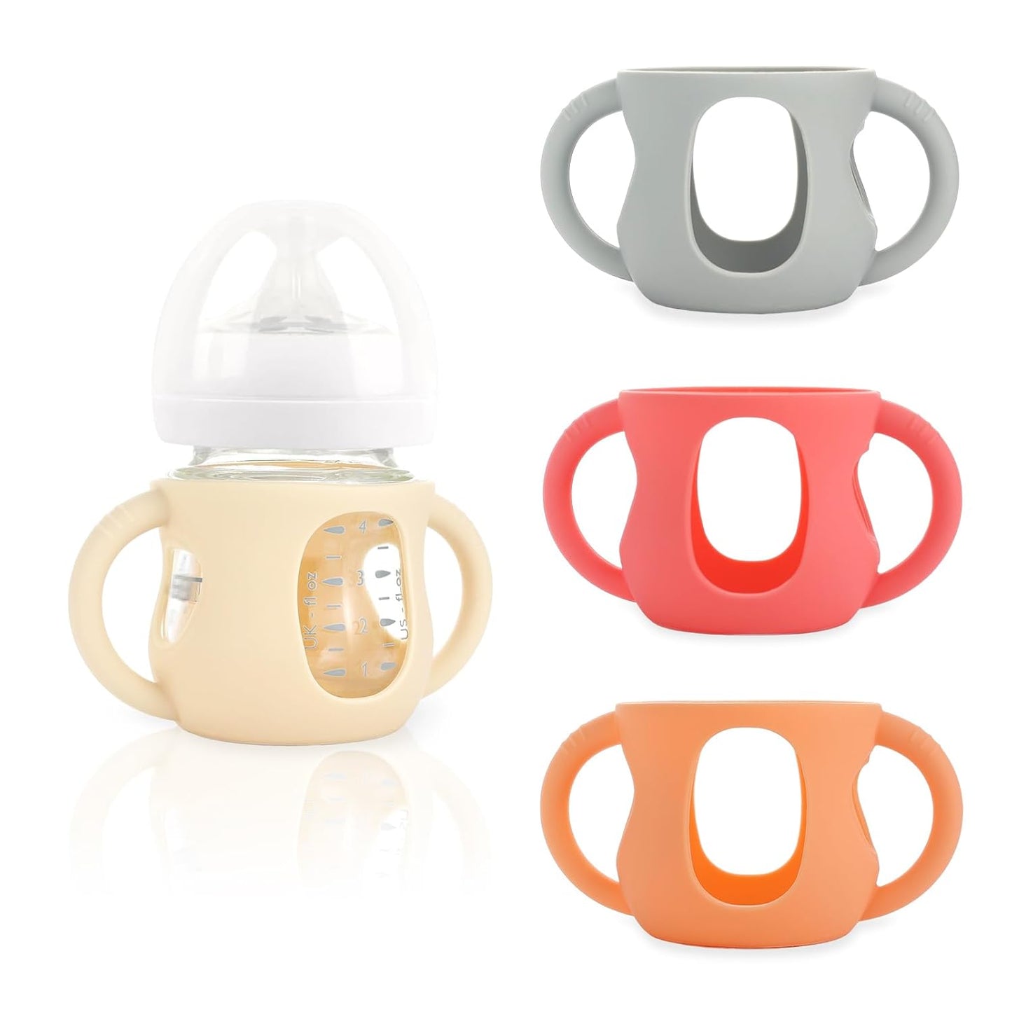 4-Pack Silicone Sleeves for Philips Avent Glass Bottles, BPA-Free Drop-Resistant Baby Bottle Sleeves with Handles, Compatible with Philips Avent Natural Glass Baby Bottles (4 oz)