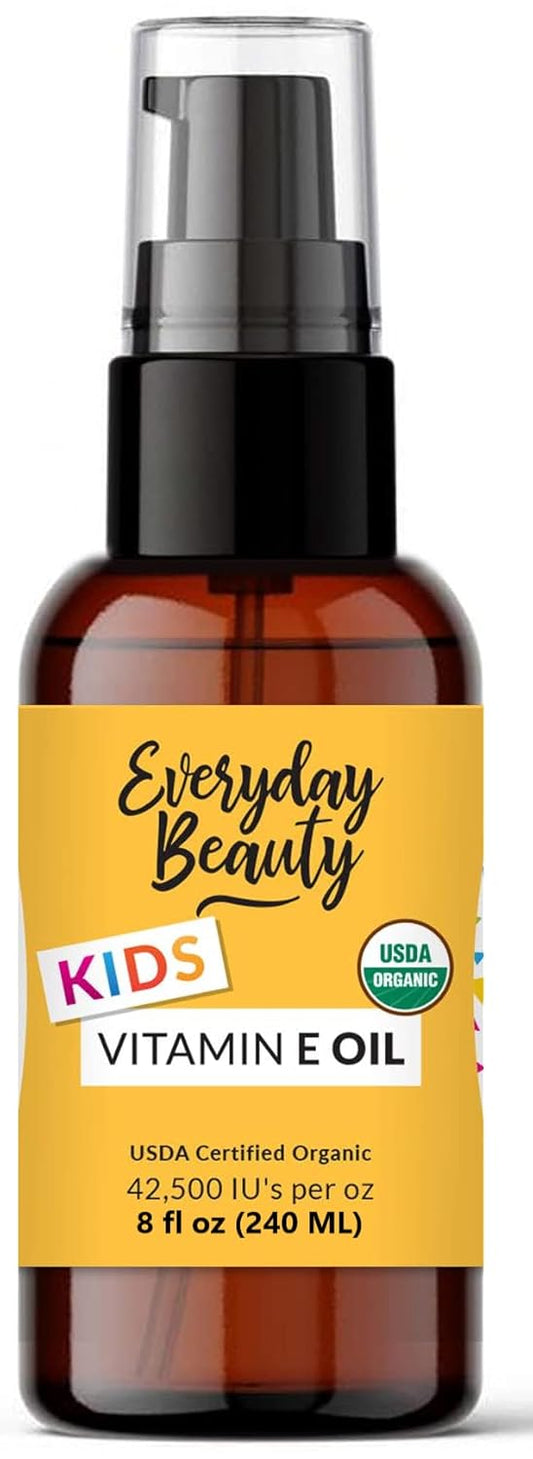 Organic Vitamin E Oil - Nourishing Baby Massage Oil for Moisturizing Dry Skin - Fragrance Free & All Natural Plant Based, Lightweight Gentle Blend - 8 Fl Oz With Pump Top