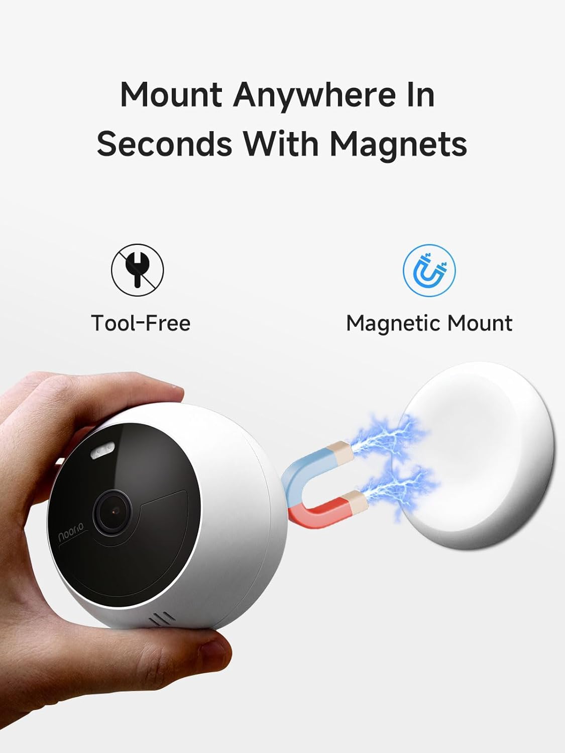Noorio Wireless Security Cameras for Home Security, Battery-Powered 1080P Indoor/Outdoor Camera Magnetic, AI Detection, Free Local Storage, Color Night Vision, IP66 Weatherproof, 2.4G WiFi Only