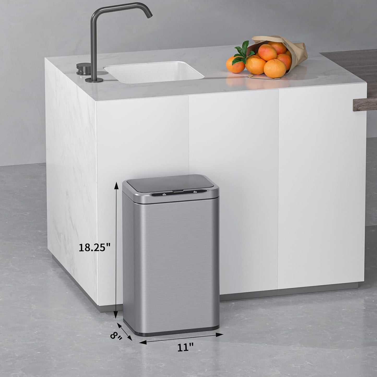 ELPHECO Stainless Steel Office Trash Can 6.6 Gallon Motion Sensor Garbage Bin Rectangular Automatic Touch Free Waste Bin for Hotel and Living Room