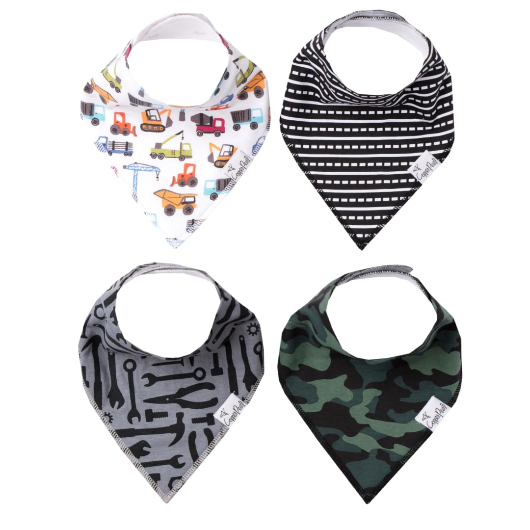 Copper Pearl 4 Pack Soft Cotton Baby Bibs for Drooling and Teething, Absorbent Drool Bibs for Baby Girl and Boy, Adjustable to Fit Newborns to Toddlers, Tons of Styles (Diesel)