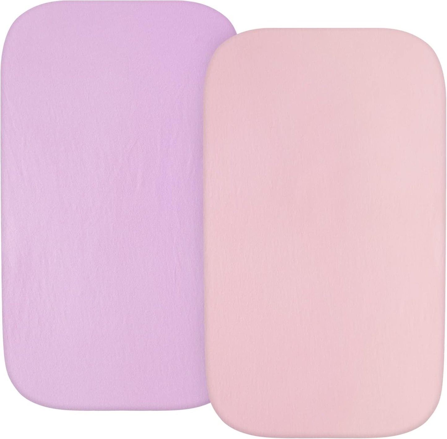 Bassinet Sheets Fit for Baby Delight, Semphis, Babybond and Koolerthings (3 in 1) Baby Bassinet Bedside Sleeper, 100% Cotton, 2 Pack, Ultra Soft Bassinet Sheet, Pink and Violet