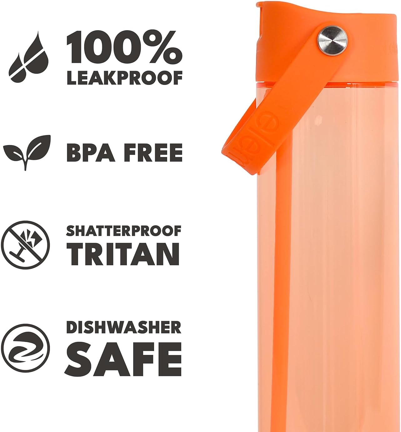 Elemental Splash Water Bottles - BPA-Free Tritan Plastic Reusable Water Bottle with Strap - Ideal for Gym and Sports Leak Proof when Spout is Closed - Key Lime & Orange - 26oz (2 Pack)