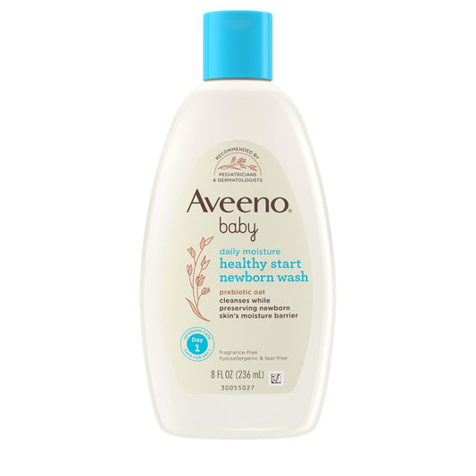 Aveeno Baby Healthy Start Nourishing Newborn Wash, Hypoallergenic Baby Body Wash, Prebiotic Oat, Gently Cleanses Sensitive Skin, No added Fragrances & Parabens, Tear-free, 8 fl. oz