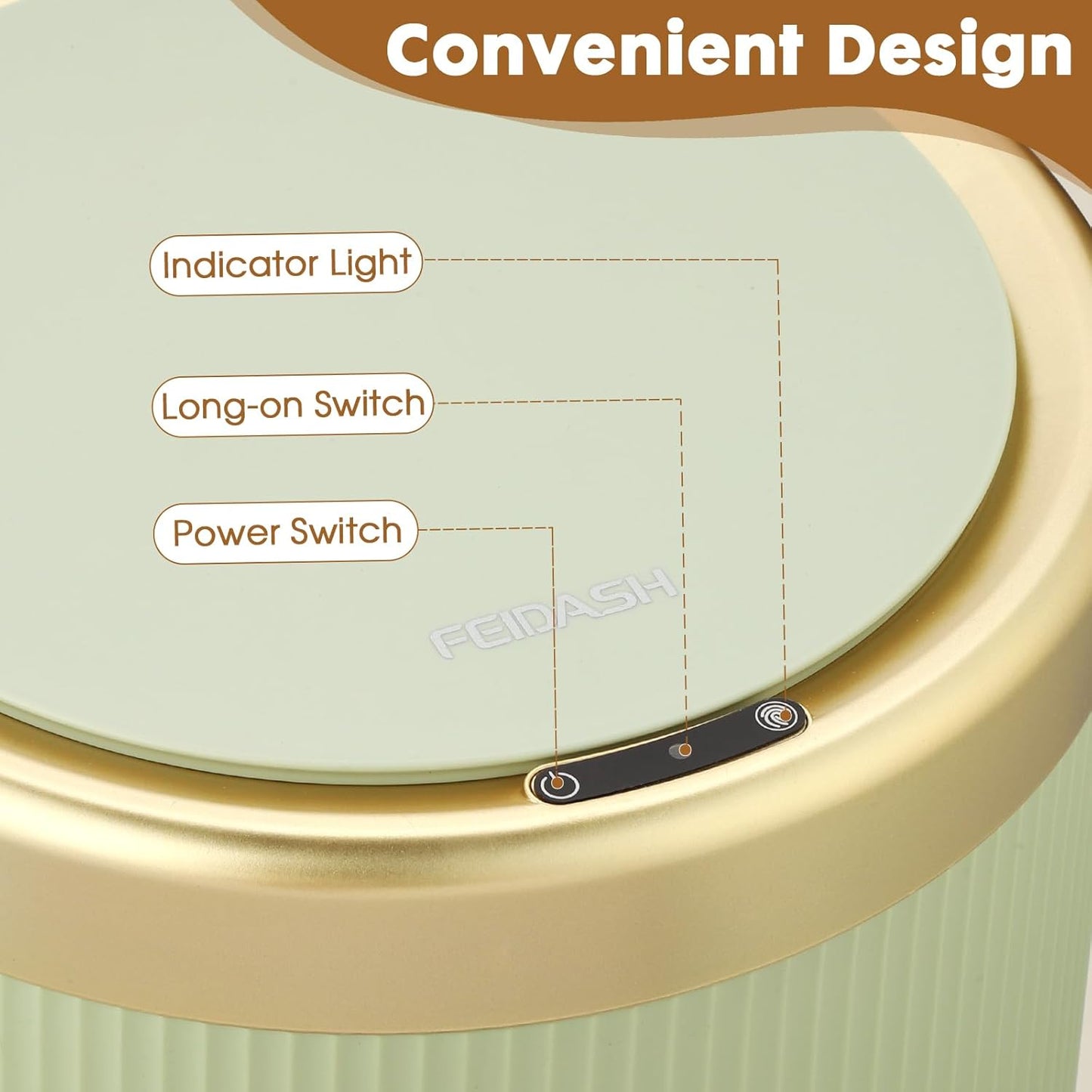 Smart Touchless Bathroom Trash Can, 2.8 Gallon Automatic Motion Sensor Rubbish Can with Lid Electric Small Garbage Bin for Kitchen, Office, Toilet, Bedroom -Green