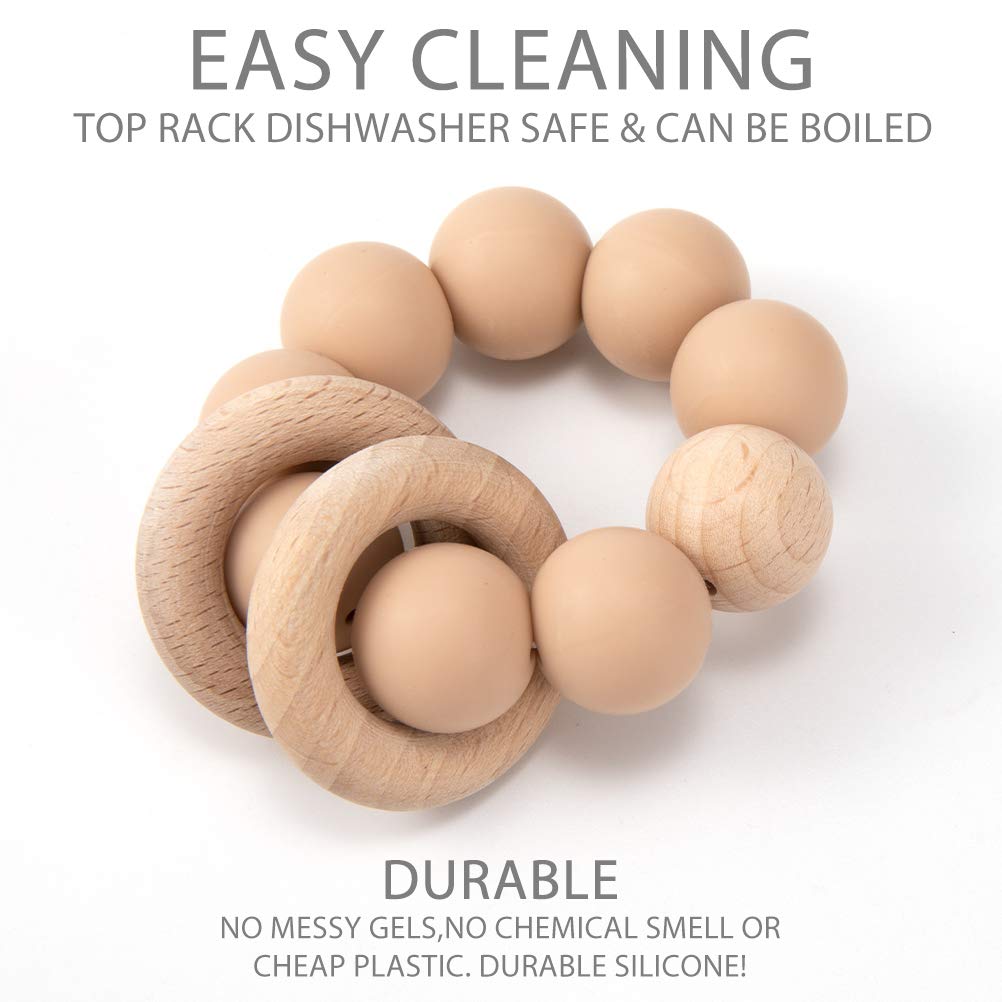 Silicone Baby Teether, Food Grade Silicone & Beech Baby Teething Toy, BPA Free (Apricot)