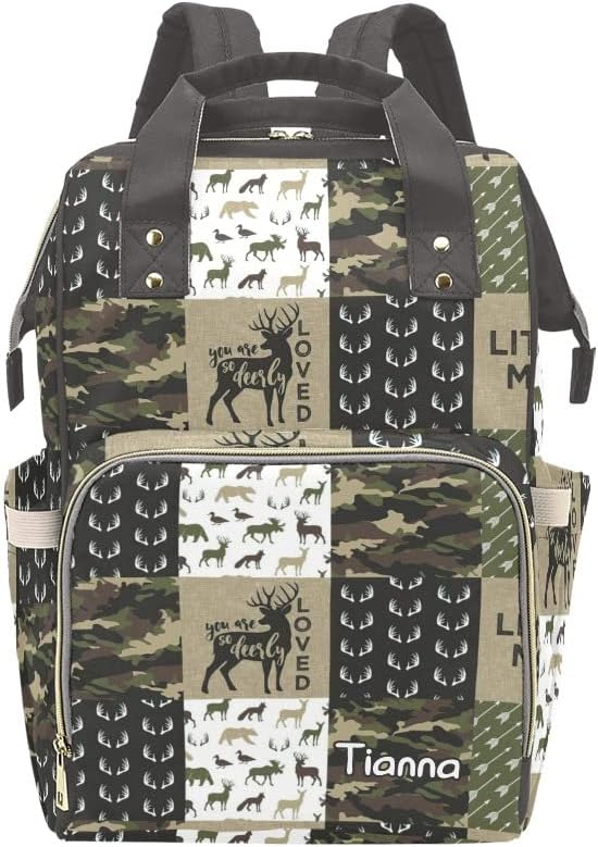 Antler Man Woodland Camo Diaper Bags with Name Waterproof Mummy Backpack Nappy Nursing Baby Bags Gifts Tote Bag for Women