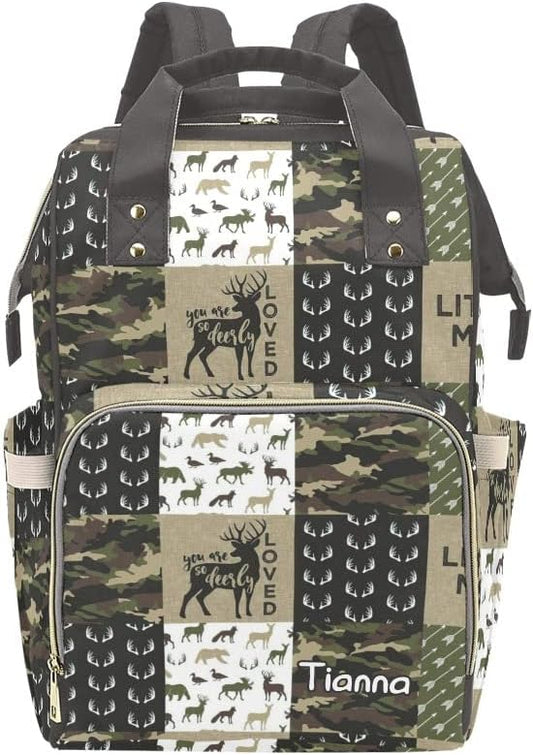Antler Man Woodland Camo Diaper Bags with Name Waterproof Mummy Backpack Nappy Nursing Baby Bags Gifts Tote Bag for Women