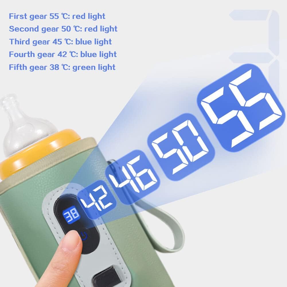 USB Milk Warmer Bag, Portable Bottle Warmer for Travel, 5-Speeds Temperature Adjustment Drink Warm Milk Bottle Insulation Cover with USB Cable